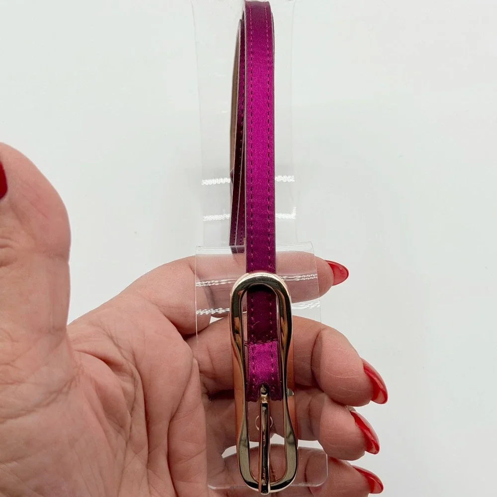 Ann‎ Taylor Womens Skinny Satin Belt Magenta Plum Purple Gold Buckle Small Retro